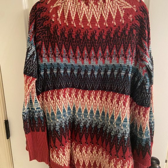 Ecote Red, Blue, Black Chevron Open Cardigan Sweater, Size M - Picture 3 of 4